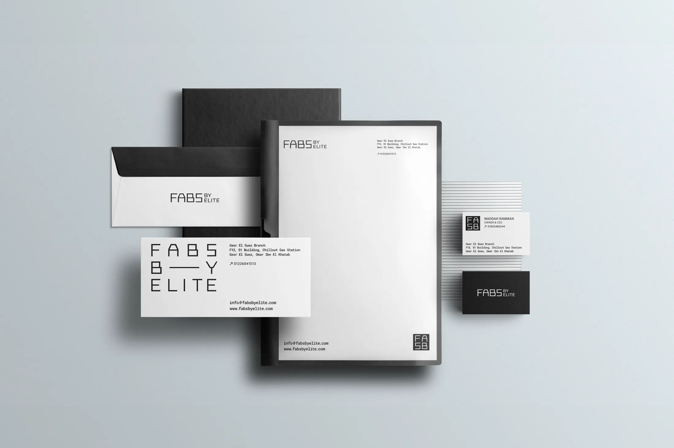 Fabs by Elite stationery and branding materials