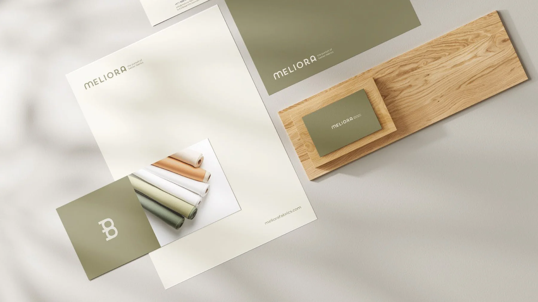 Meliora stationery, swatch cards and material samples