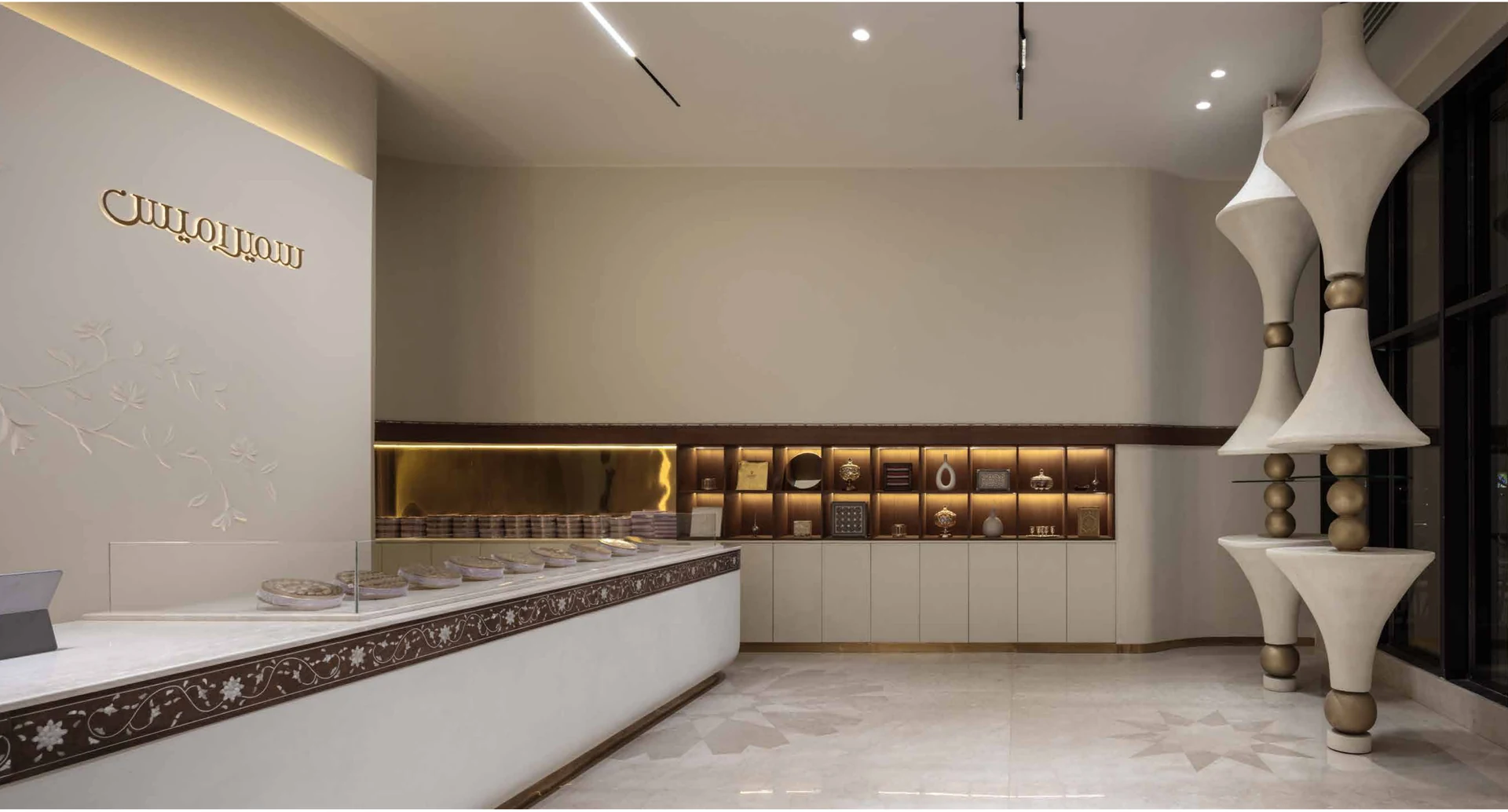 Wide interior view of the Semiramis store