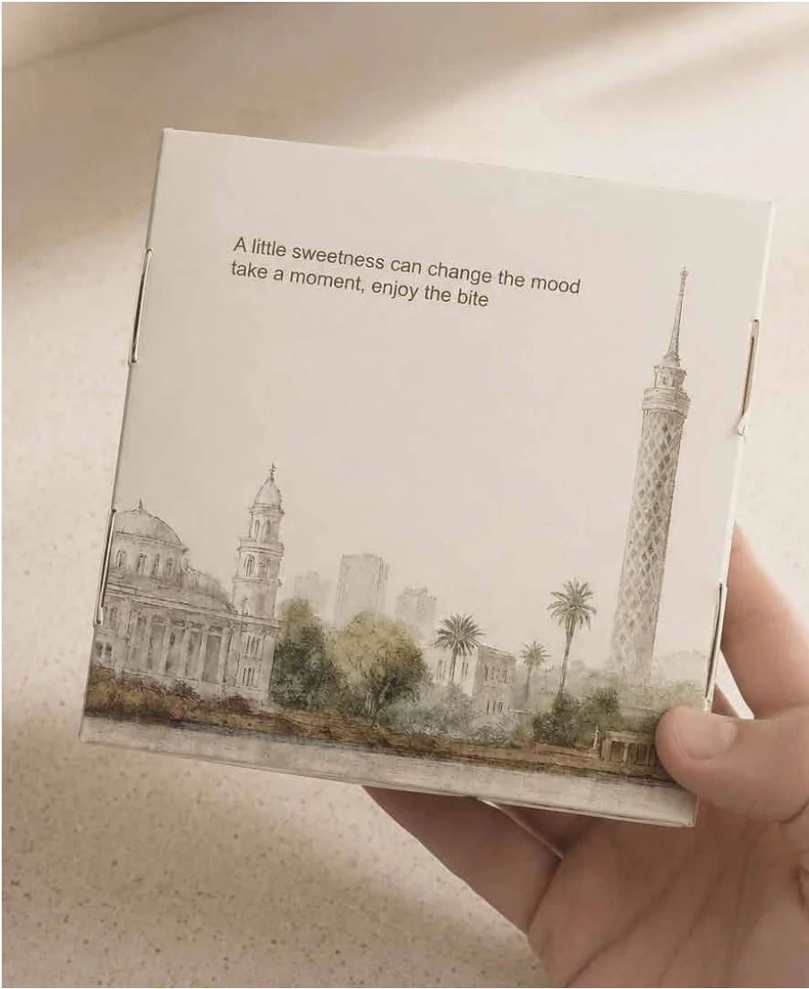 Printed collateral showing the illustrated Cairo skyline