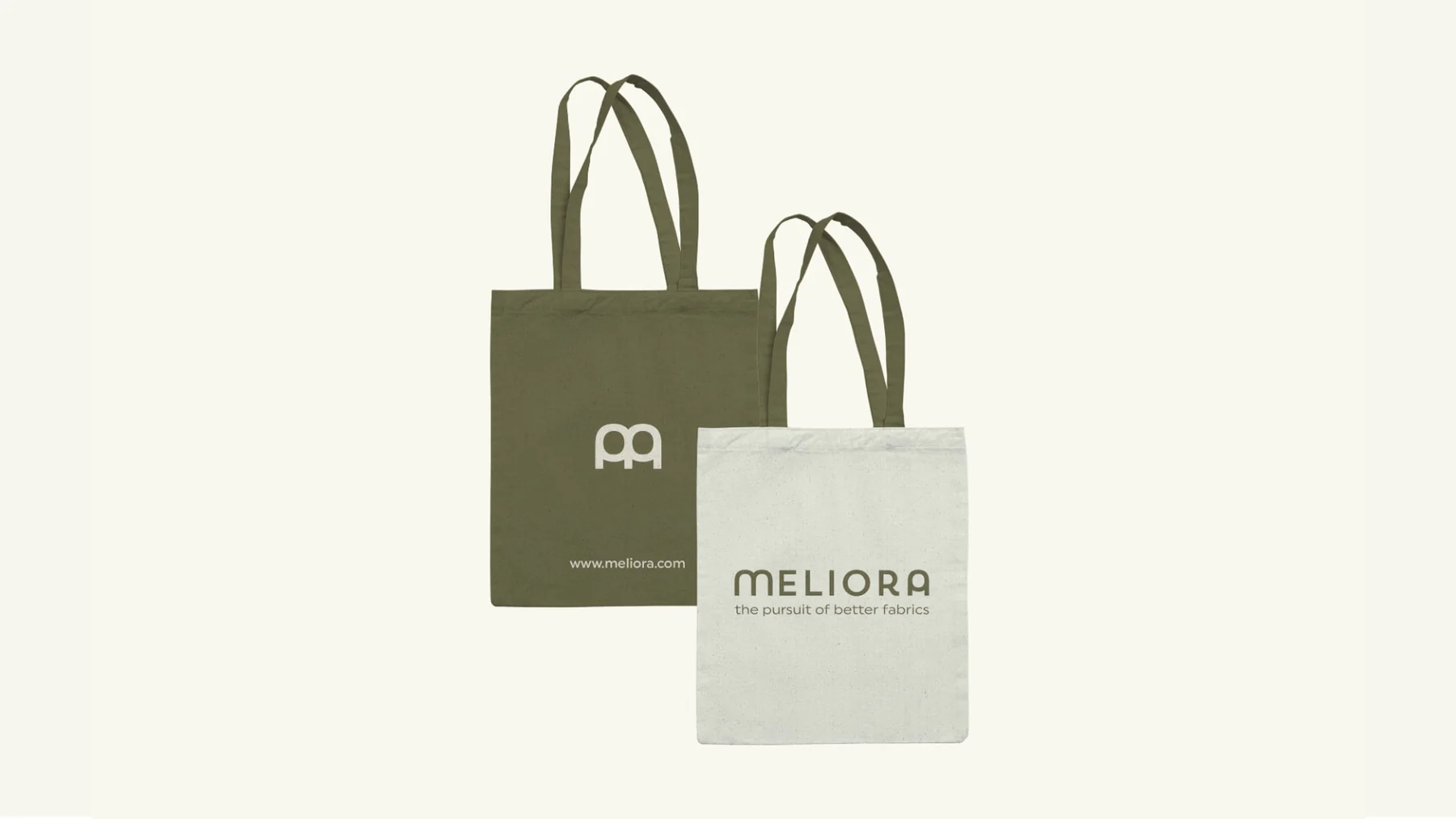 Meliora tote bags in olive and natural canvas