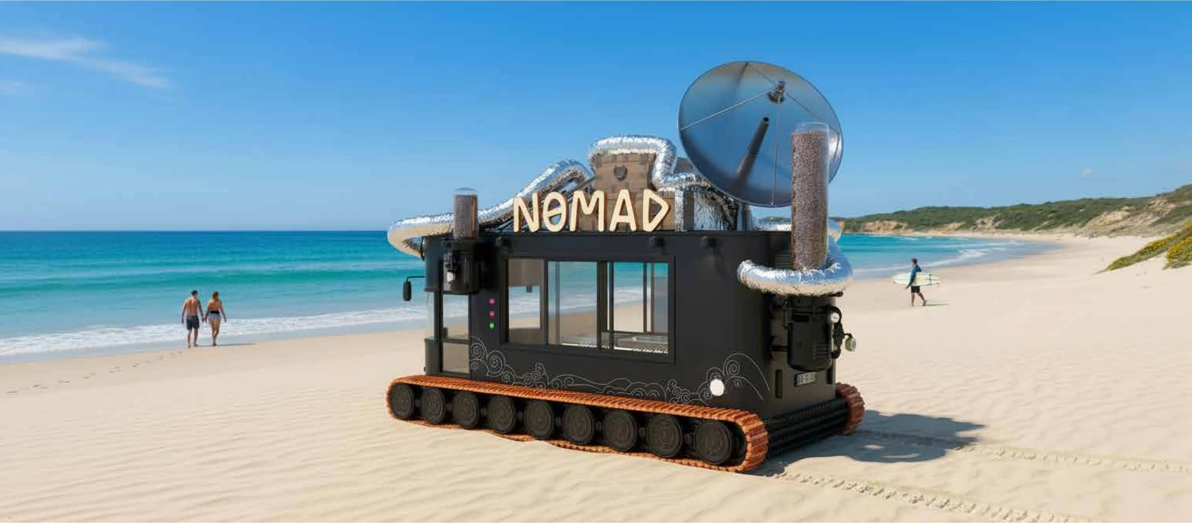 The Nomad coffee truck serving on the shoreline