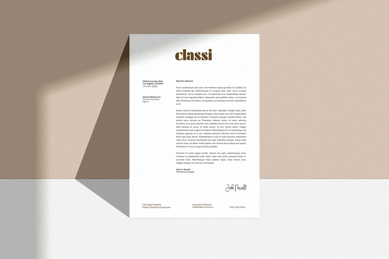 Classi letterhead on a warm beige backdrop
