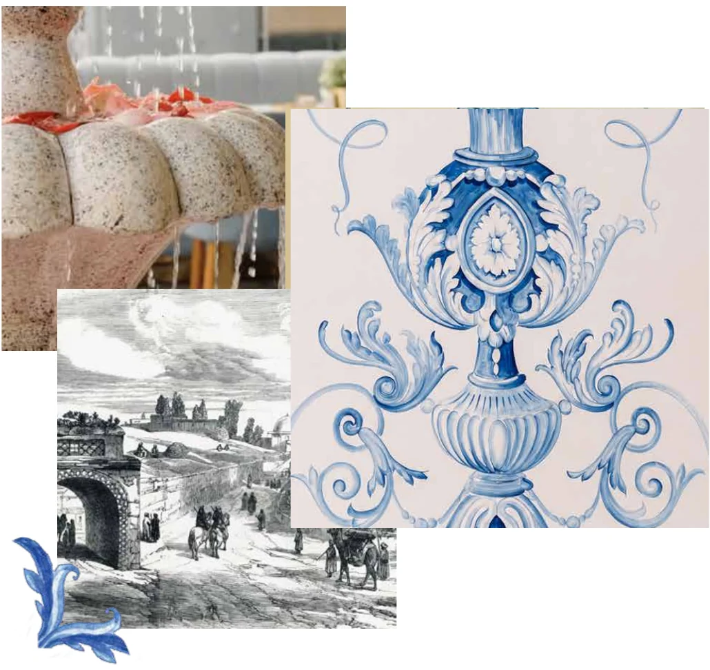 Collage of Aleppian architecture, ceramics and decorative arts
