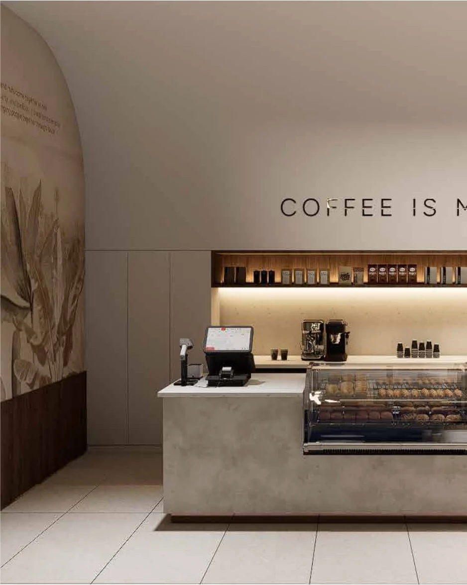 Counter with signage reading coffee is more than a drink