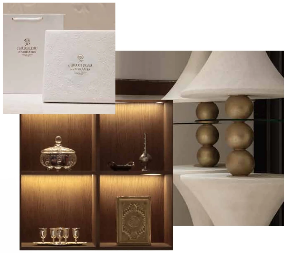 Semiramis packaging with the illuminated display shelving