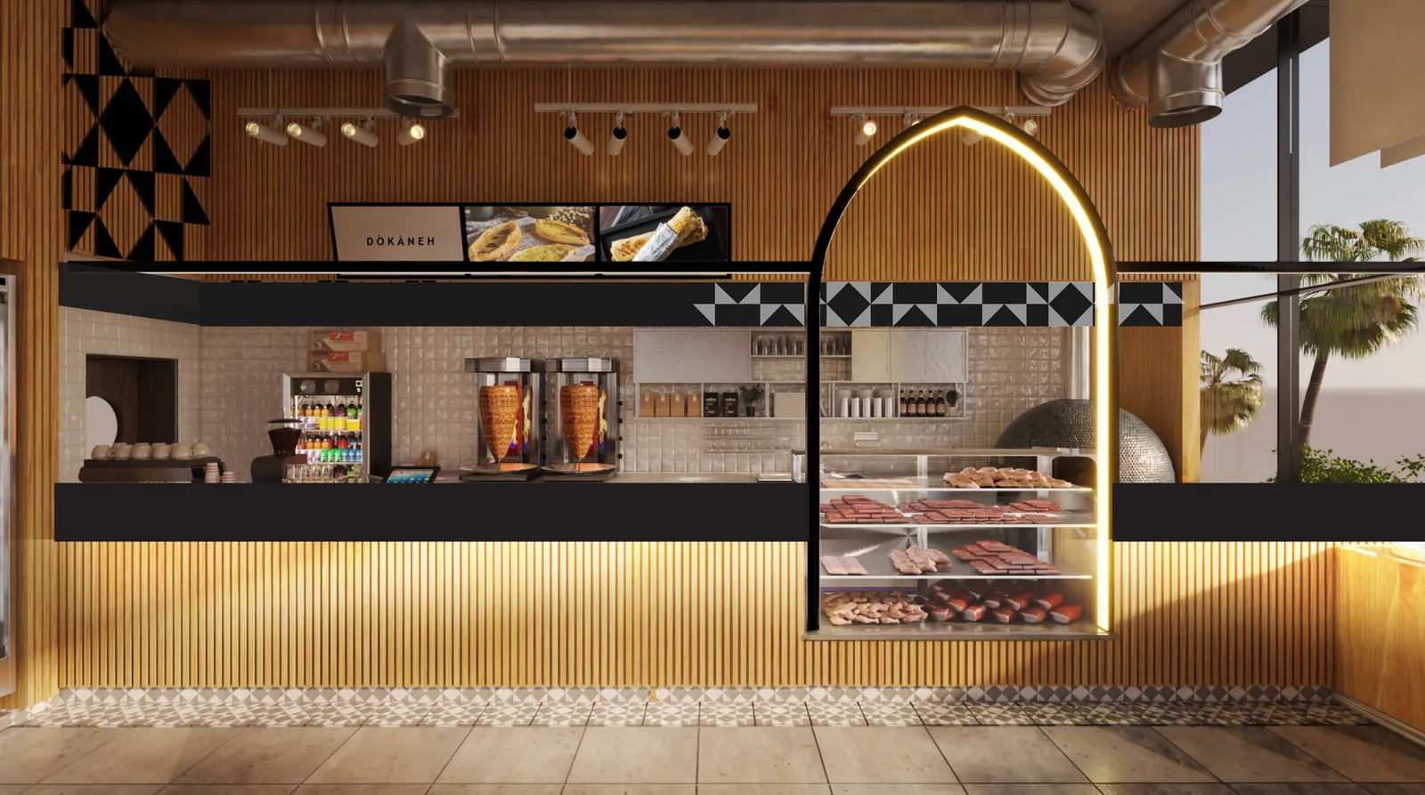 Dokaneh interior render — counter